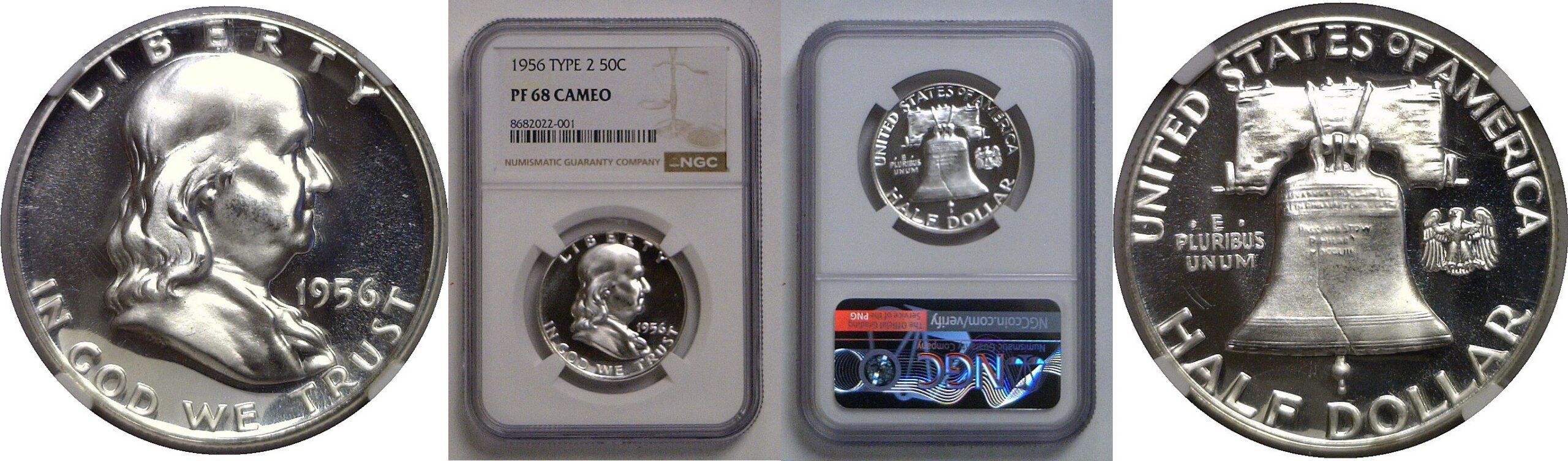 1956 Type 2   Franklin Half Dollar   NGC PF-68 Cameo
