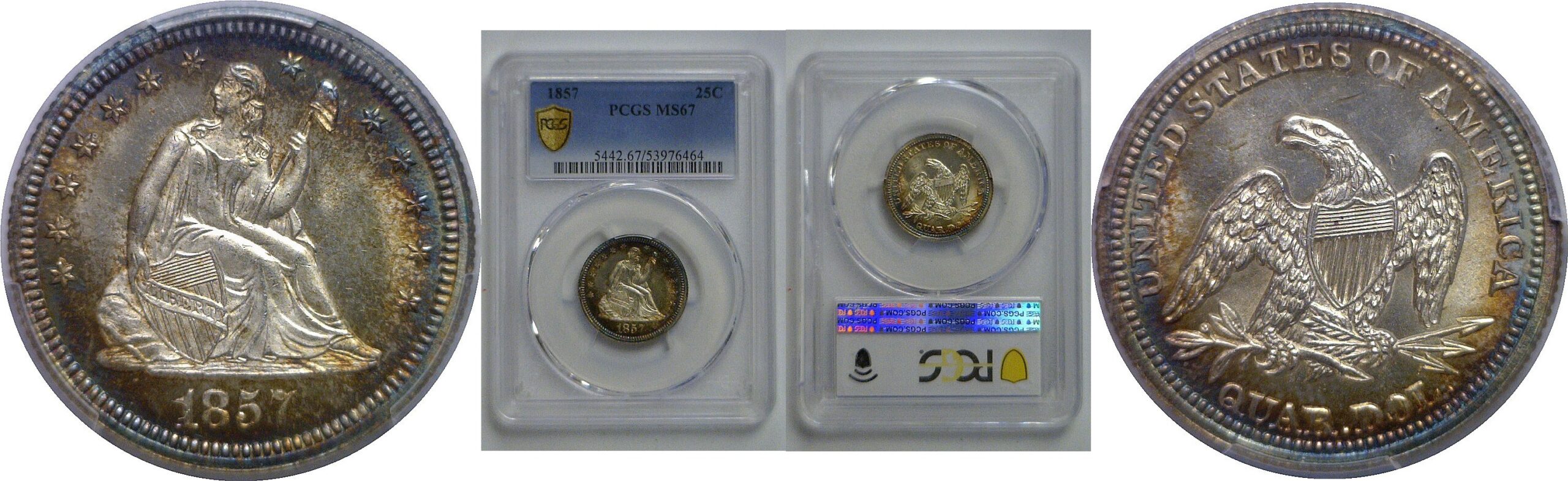 1857 Seated Liberty Quarter   PCGS MS-67