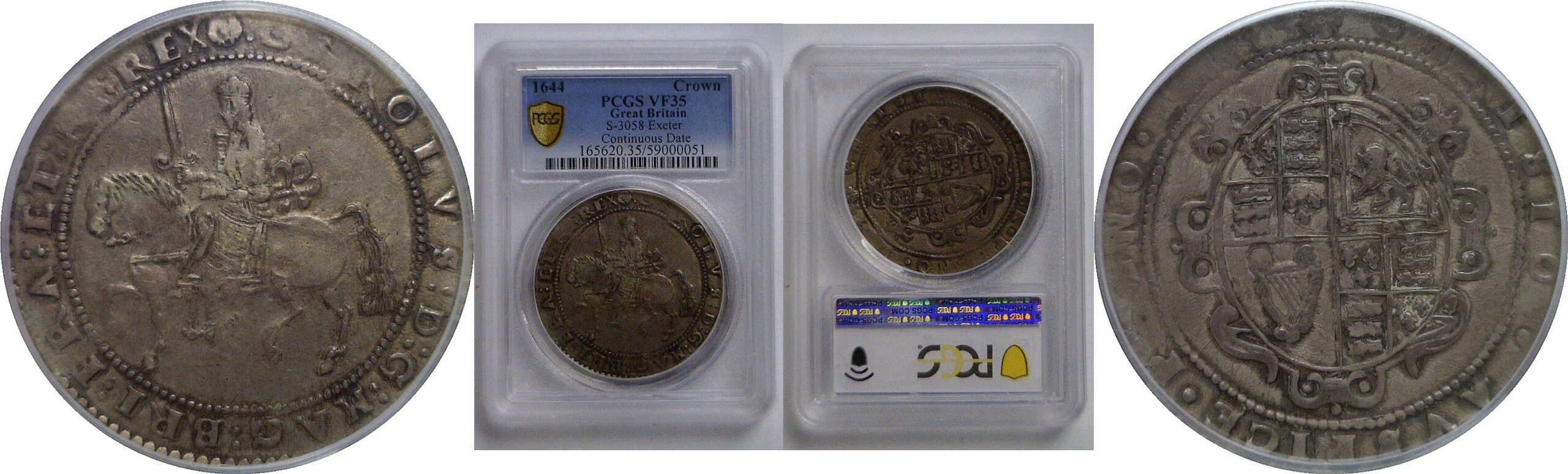 1644 Great Britain Crown, Exeter Mint, "Continuous Date"   PCGS VF-35