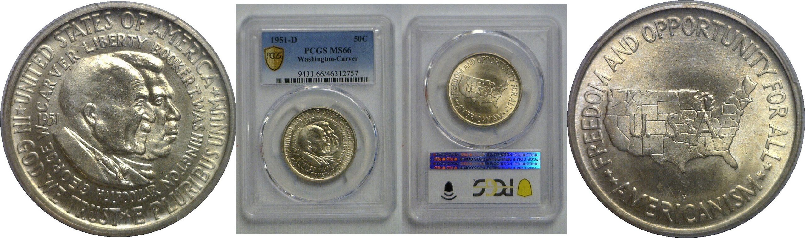 1951-D Washington-Carver Commemorative Half Dollar   PCGS MS-66