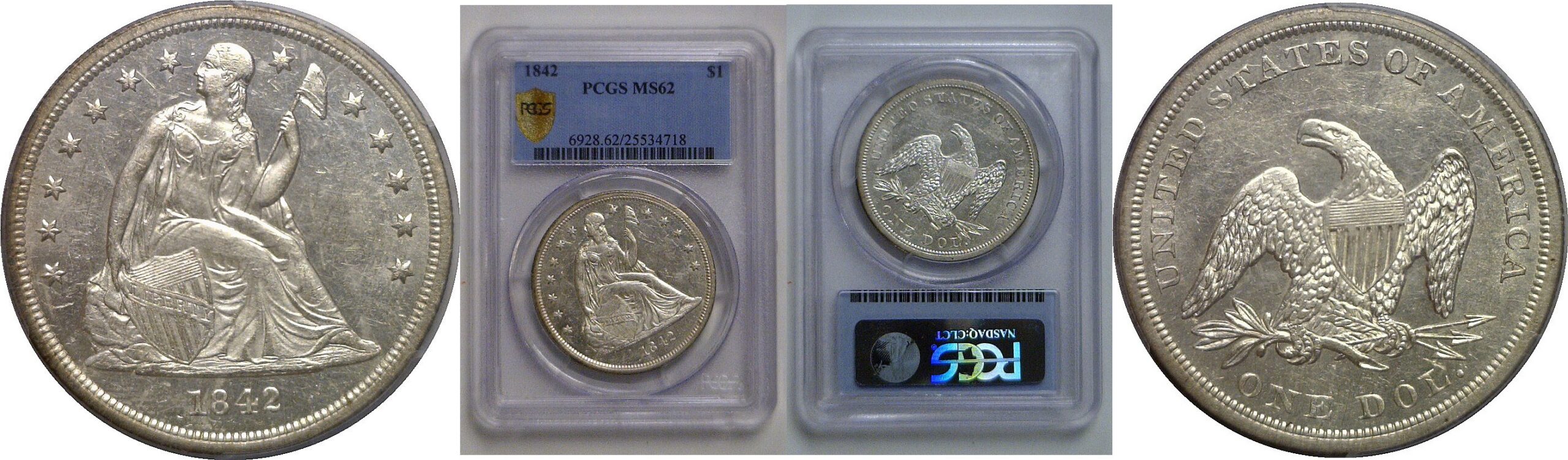 1842 Seated Liberty Dollar   PCGS MS-62