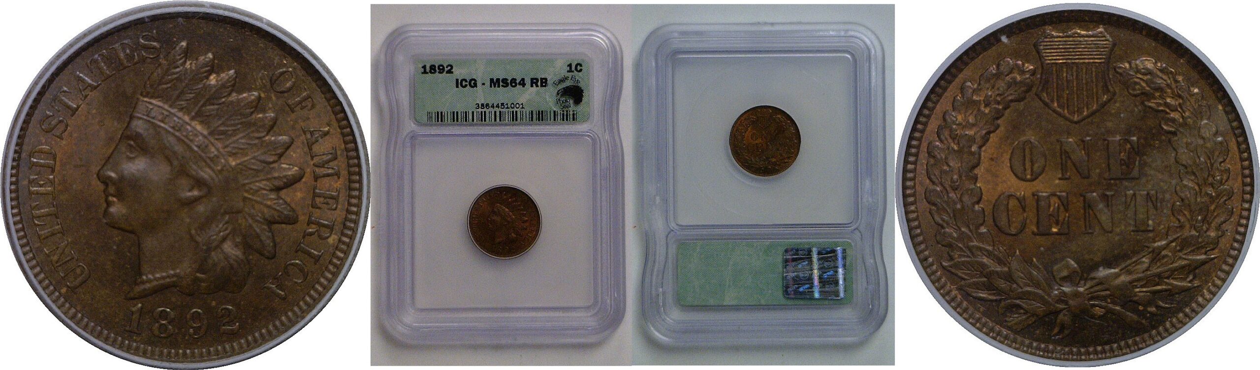 1892 Indian Head Cent   ICG MS-64 RB