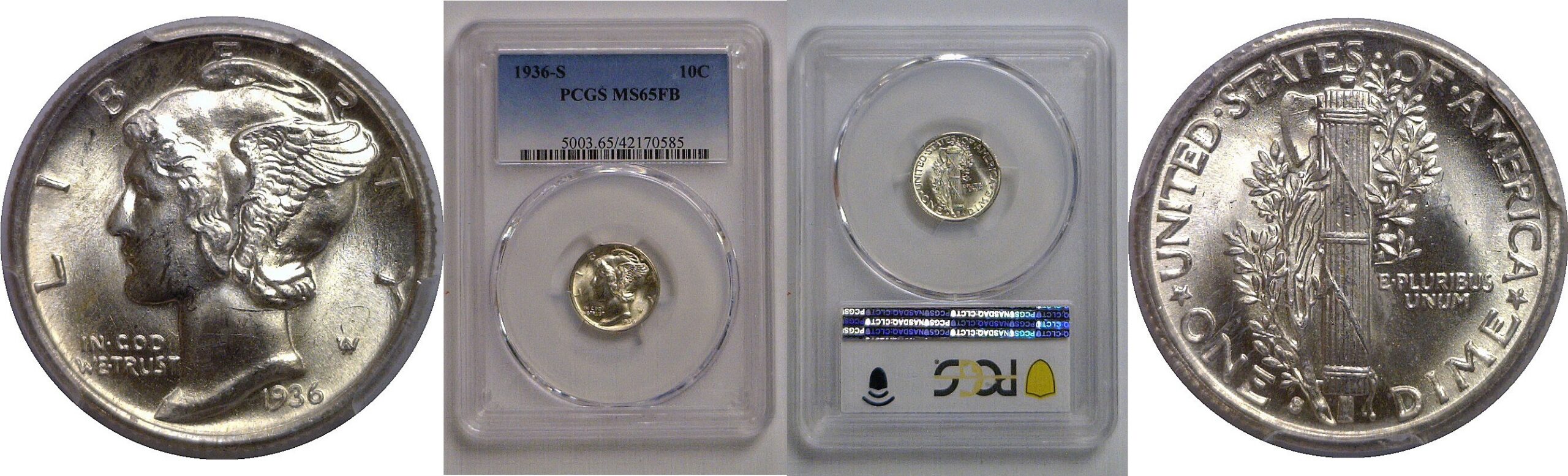 1936-S Mercury Dime   PCGS MS-65 FB