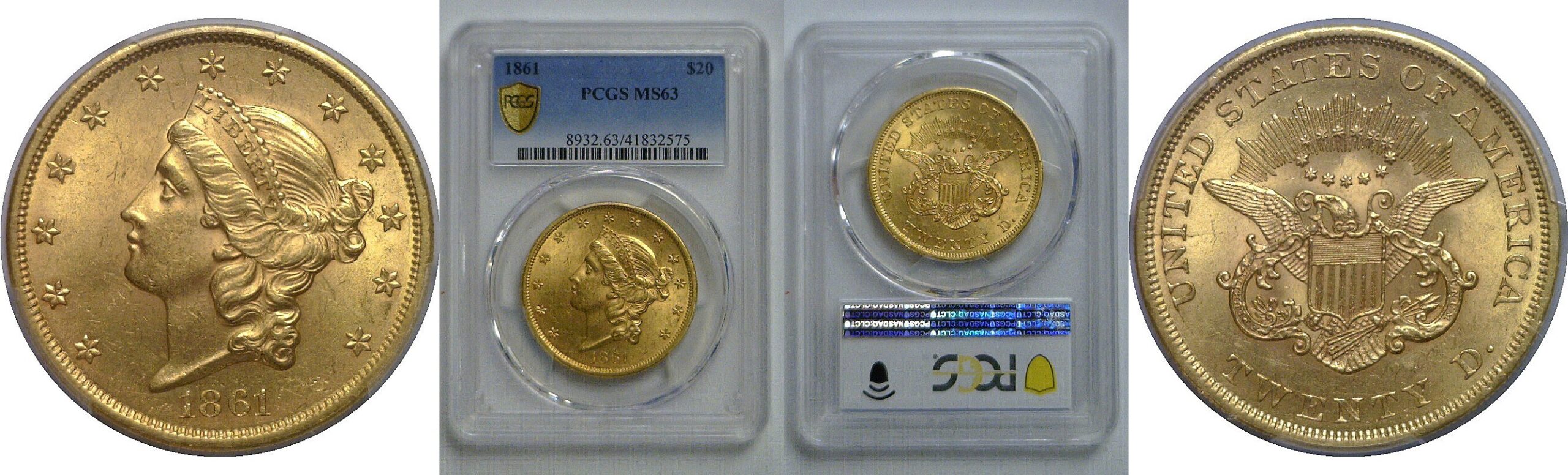 1861 $20 Liberty   PCGS MS-63