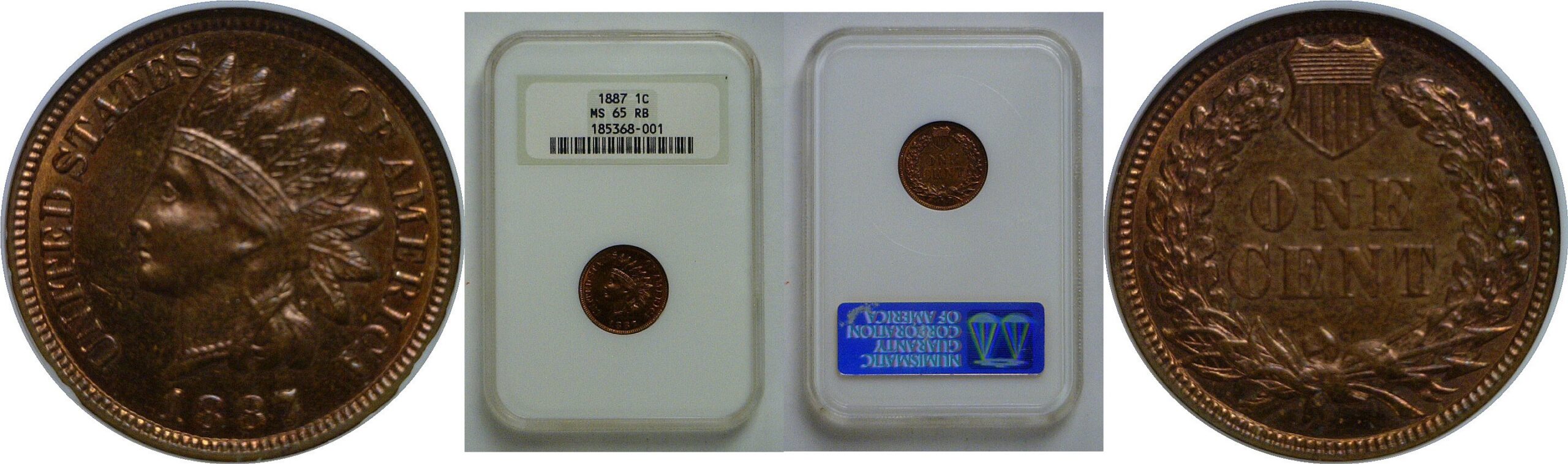 1887 Indian Head Cent   NGC MS-65 RB