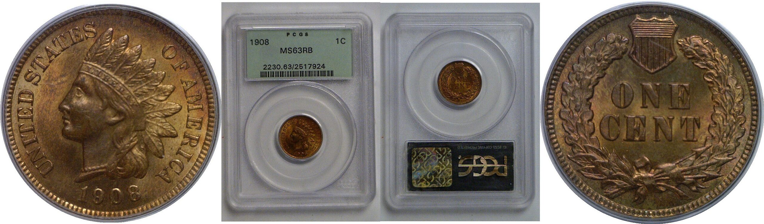 1908 Indian Head Cent   PCGS MS-63 RB
