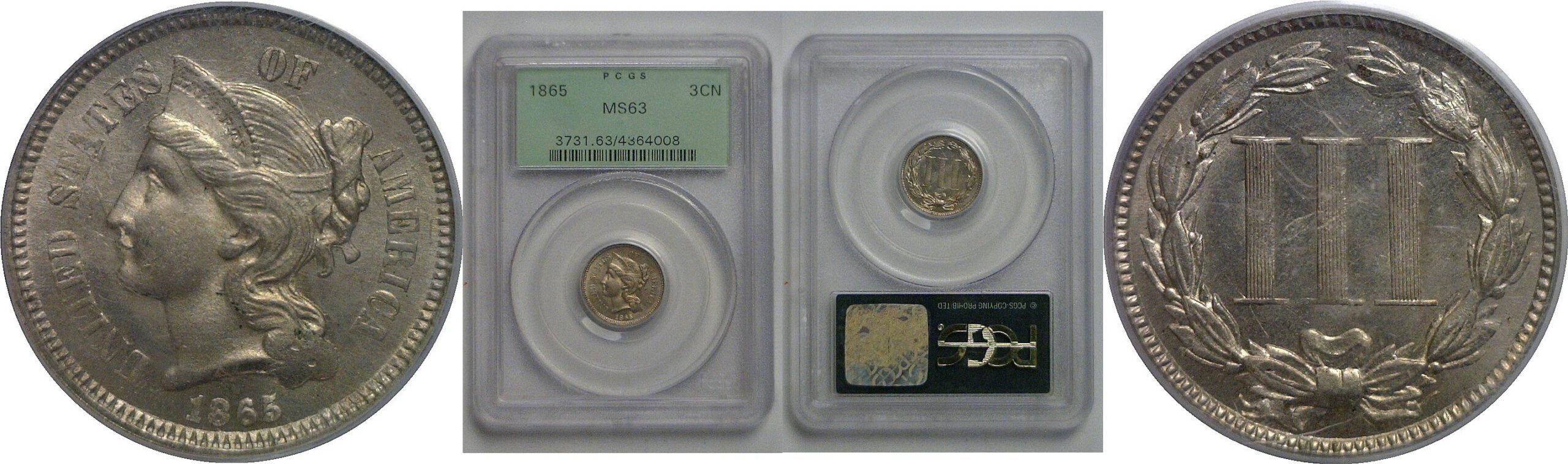 1865 Nickel Three Cent   PCGS MS-63