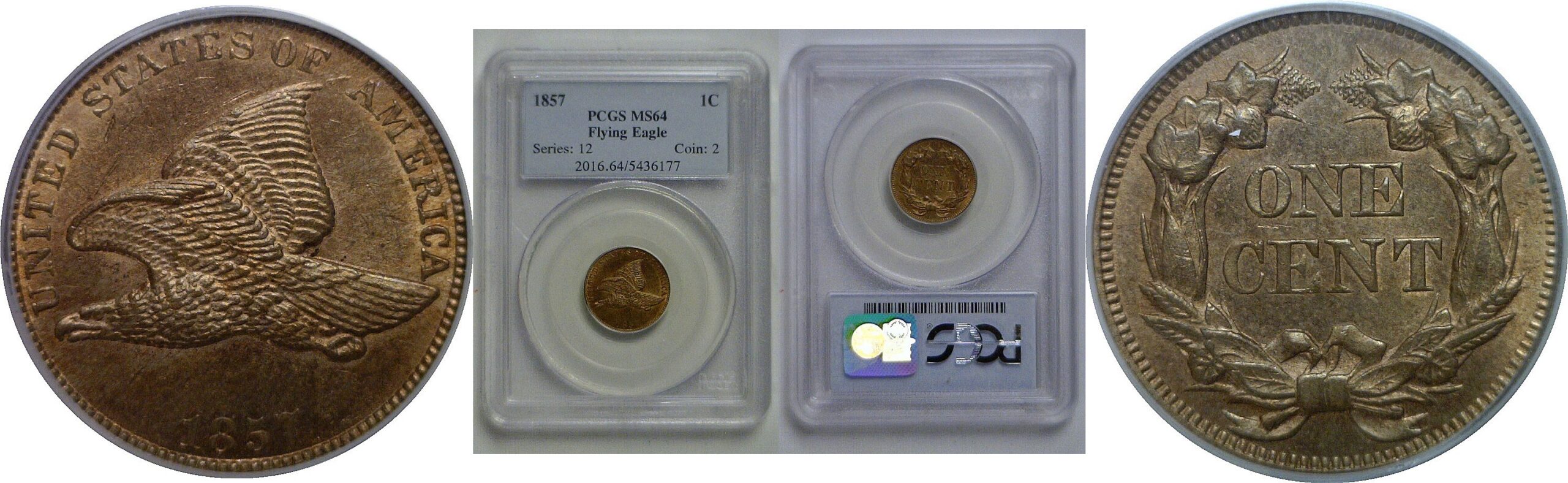1857 Flying Eagle Cent   PCGS MS-64