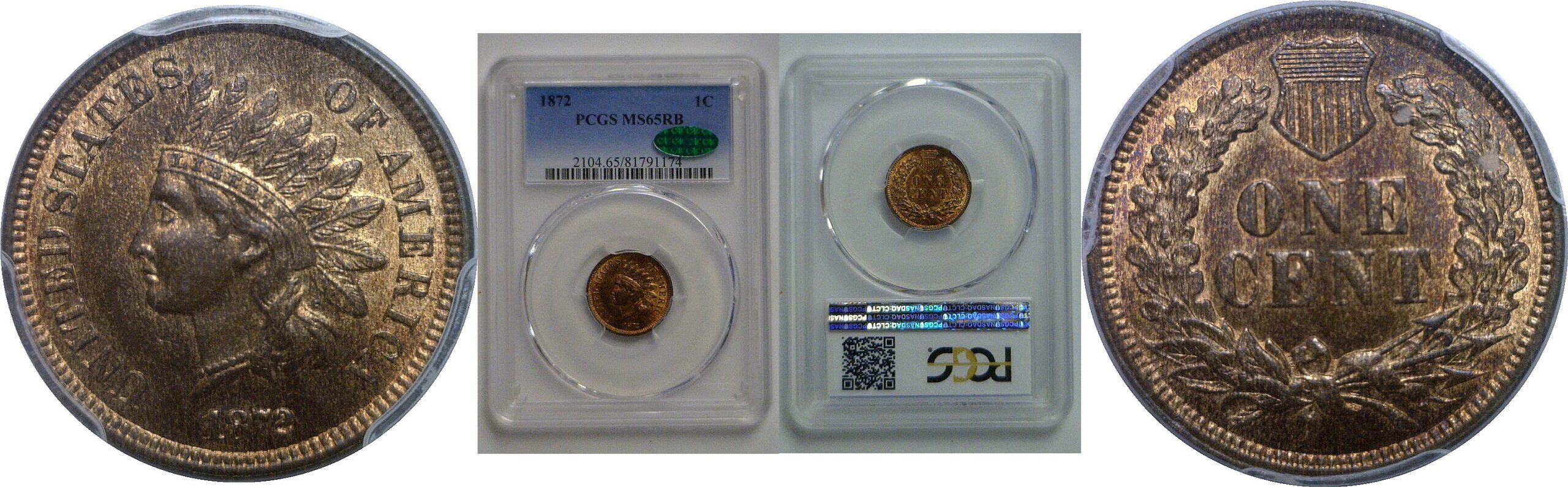 1872 Indian Head Cent   PCGS MS-65 RB  CAC