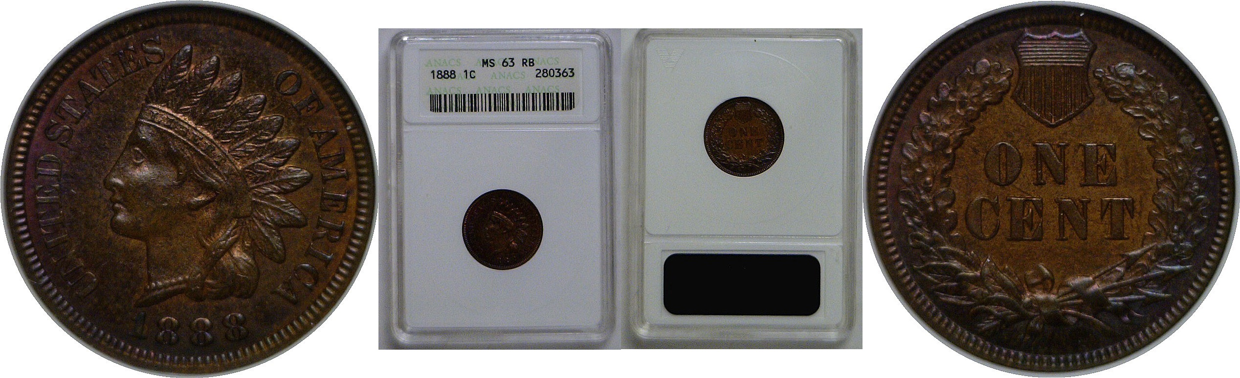 1888 Indian Head Cent   ANACS MS-63 RB