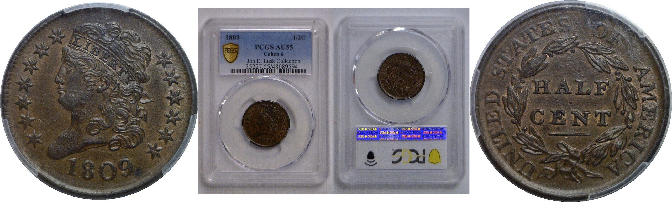 1809 Half Cent   PCGS AU-55