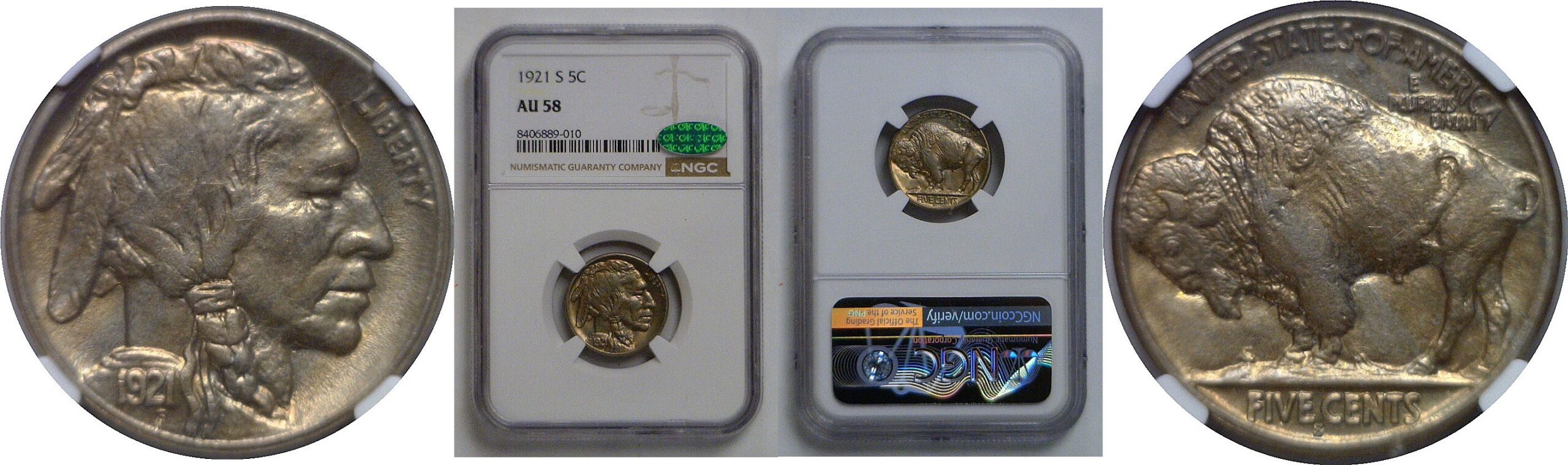 1921-S Buffalo Nickel   NGC AU-58  CAC
