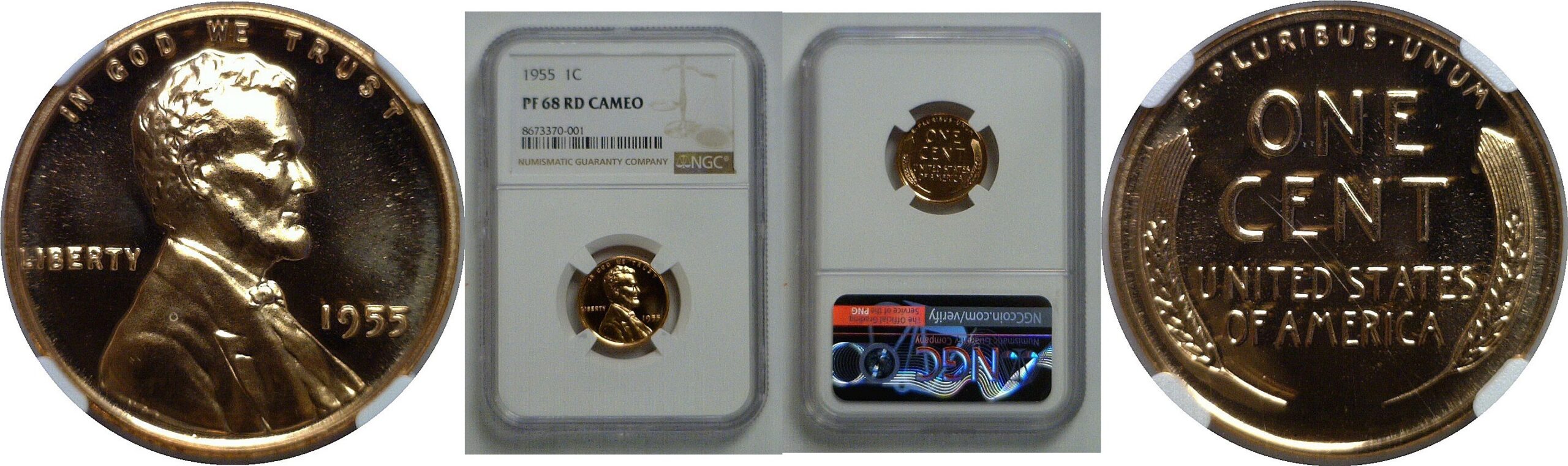 1955 Lincoln Cent   NGC PF-68 RD Cameo