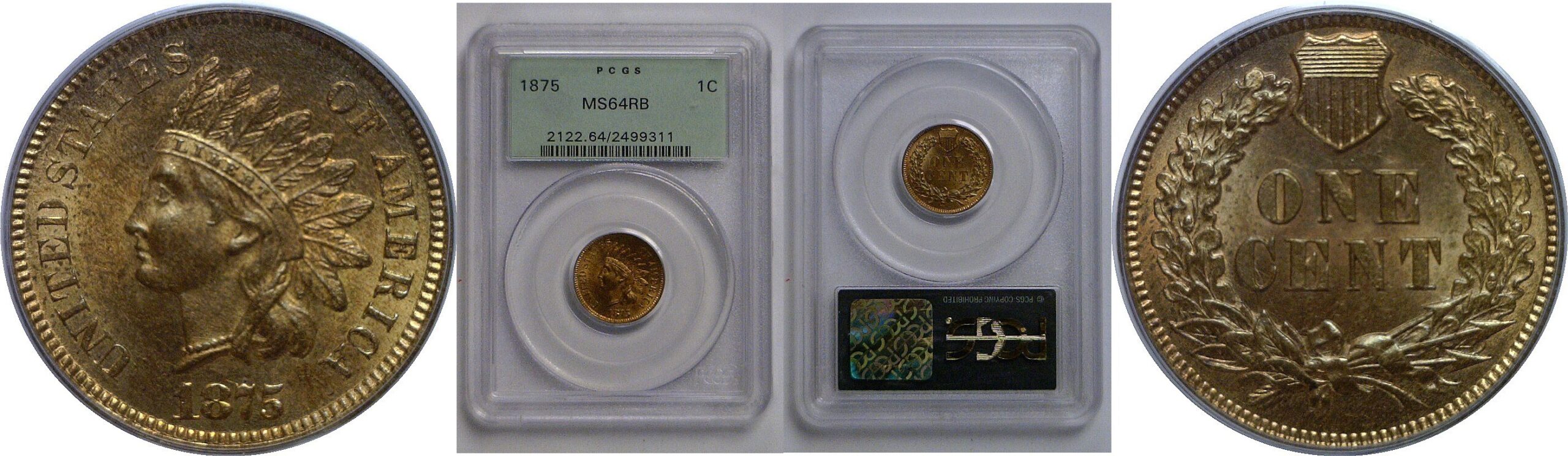 1875 Indian Head Cent   PCGS MS-64 RB