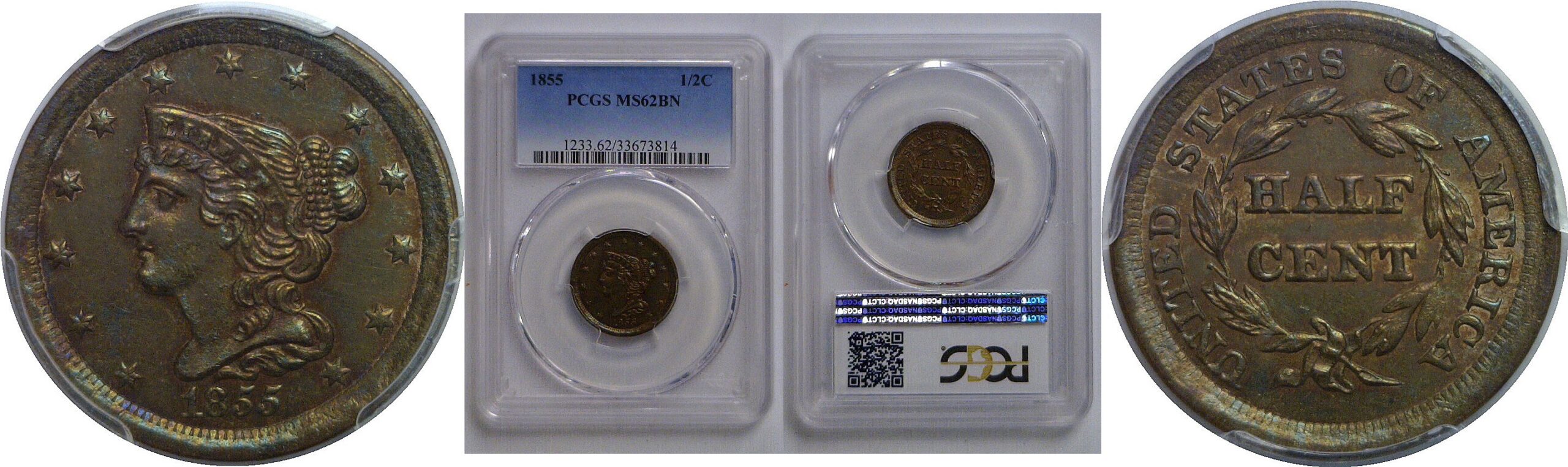 1855 Half Cent   PCGS MS-62 BN