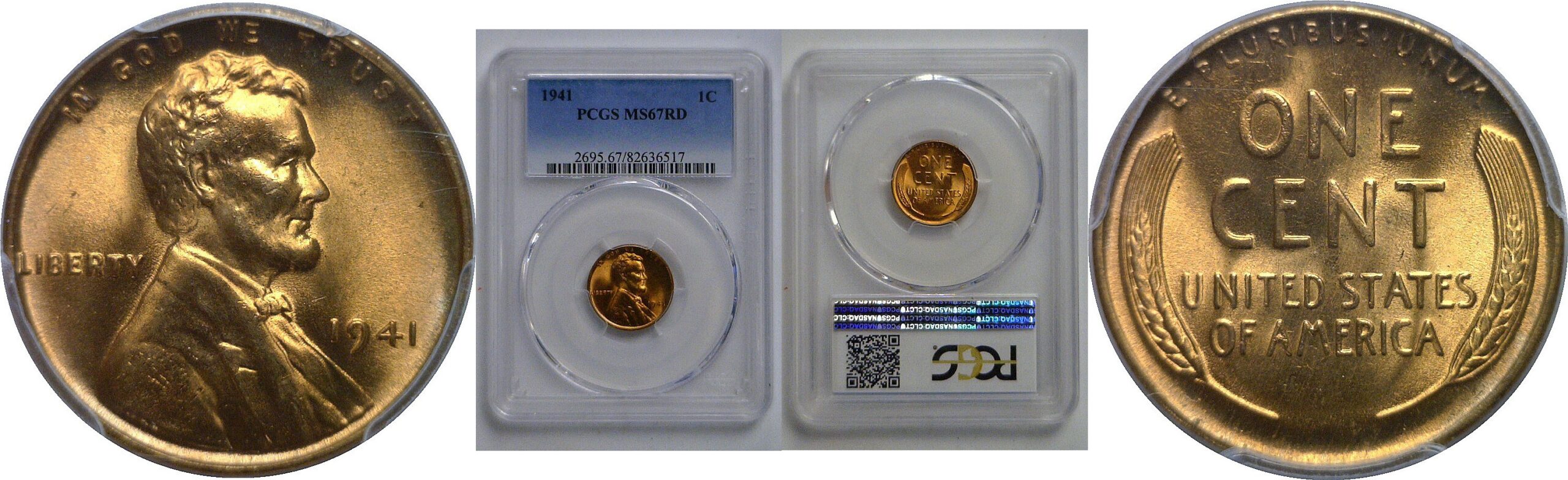 1941 Lincoln Cent   PCGS MS-67 RD