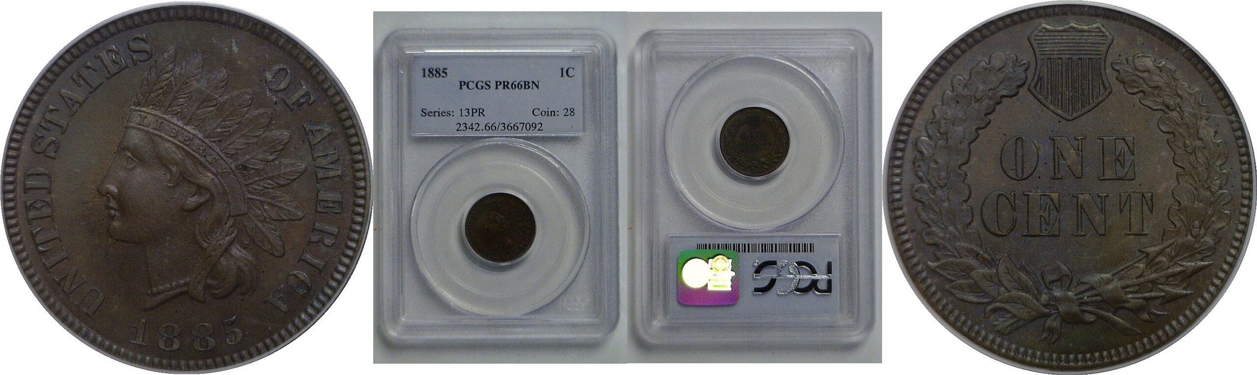1885 Indian Head Cent   PCGS PR-66 BN