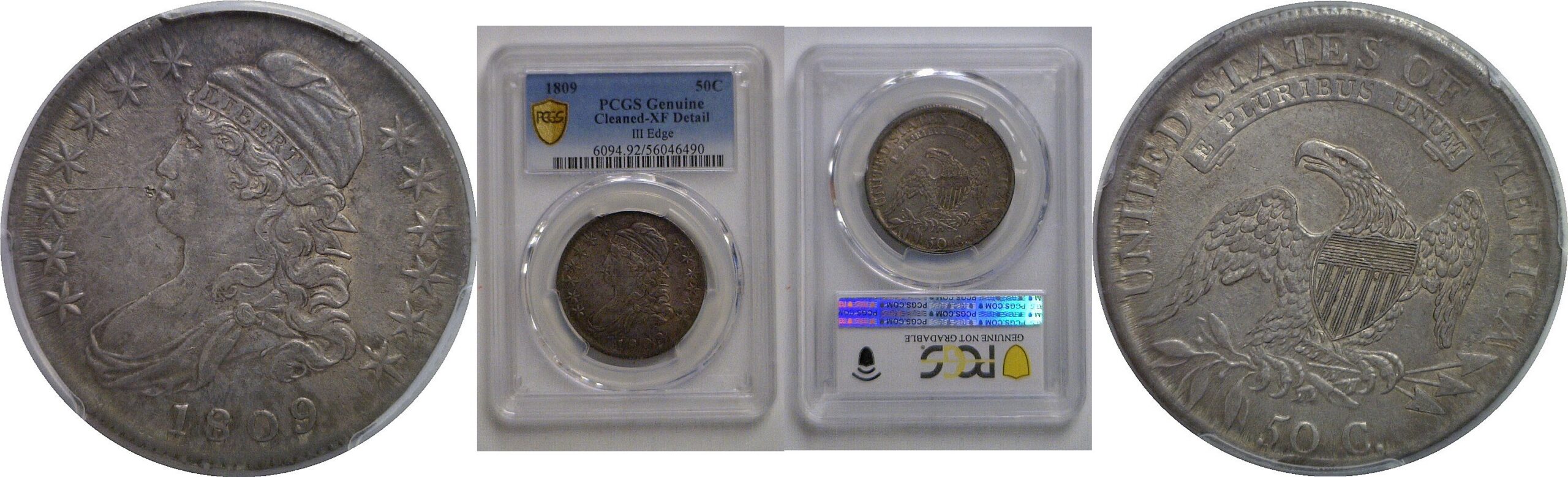 1809 III Edge  Bust Half Dollar   PCGS Cleaned-XF Detail