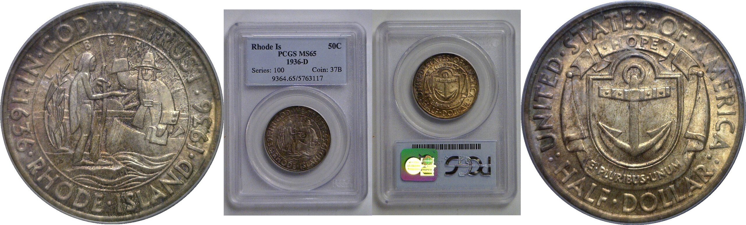 1936-D Rhode Island Commemorative Half Dollar   PCGS MS-65