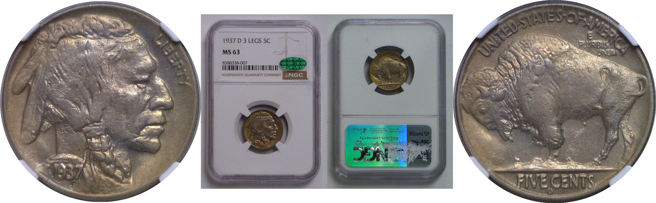 1937-D 3 Legs   Buffalo Nickel   NGC MS-63  CAC