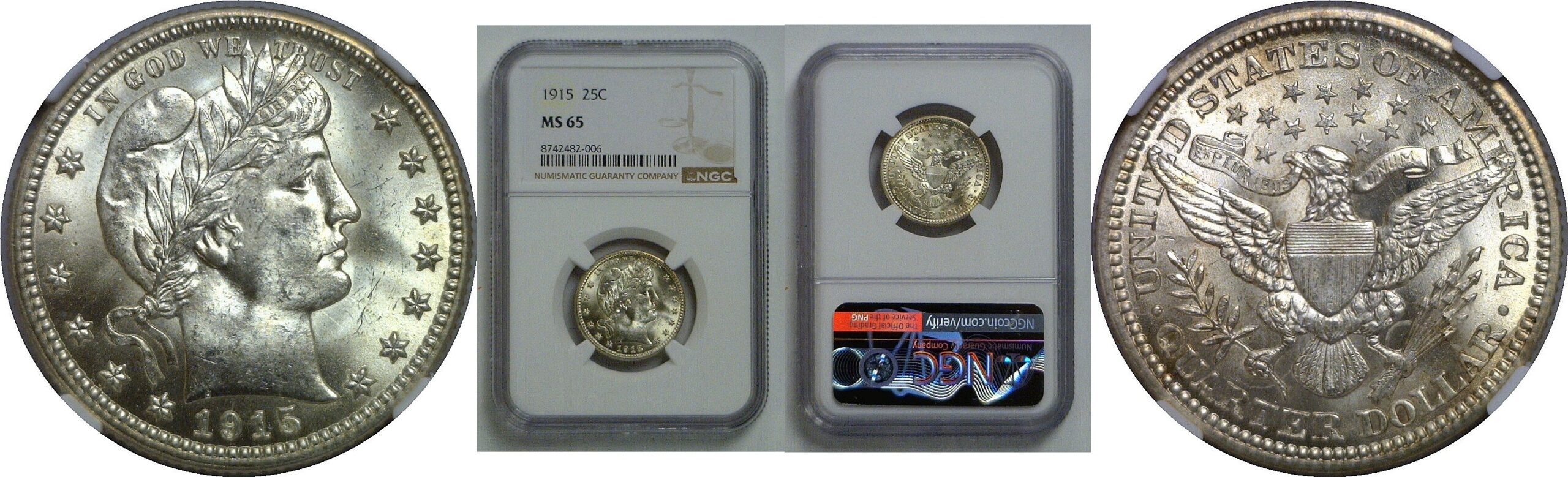 1915 Barber Quarter   NGC MS-65