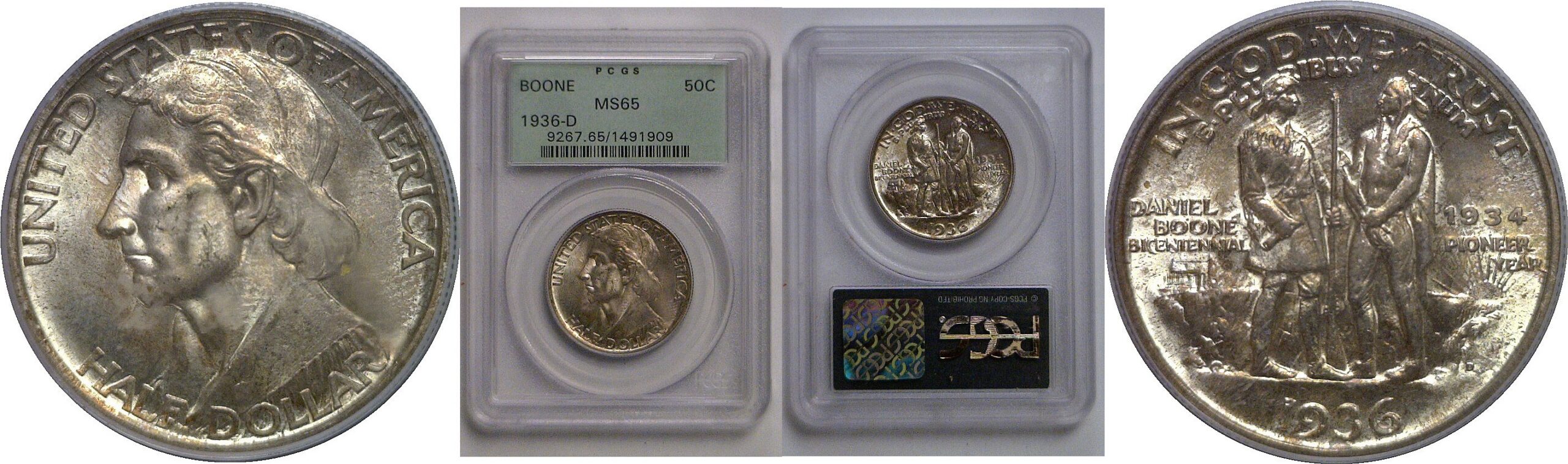 1936-D Boone Commemorative Half Dollar   PCGS MS-65