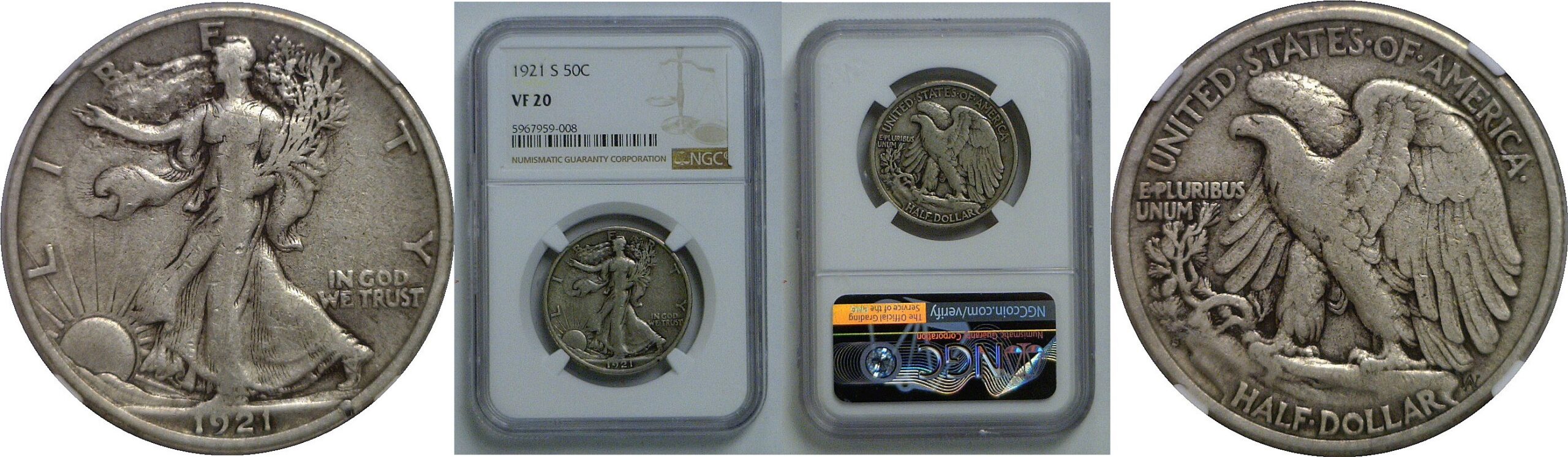 1921-S Walking Liberty Half Dollar   NGC VF-20
