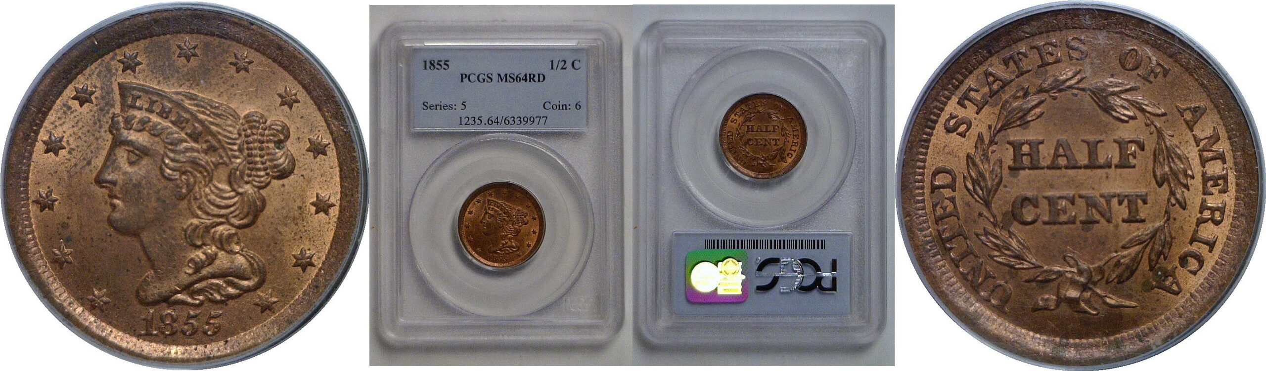 1855 Half Cent   PCGS MS-64 RD
