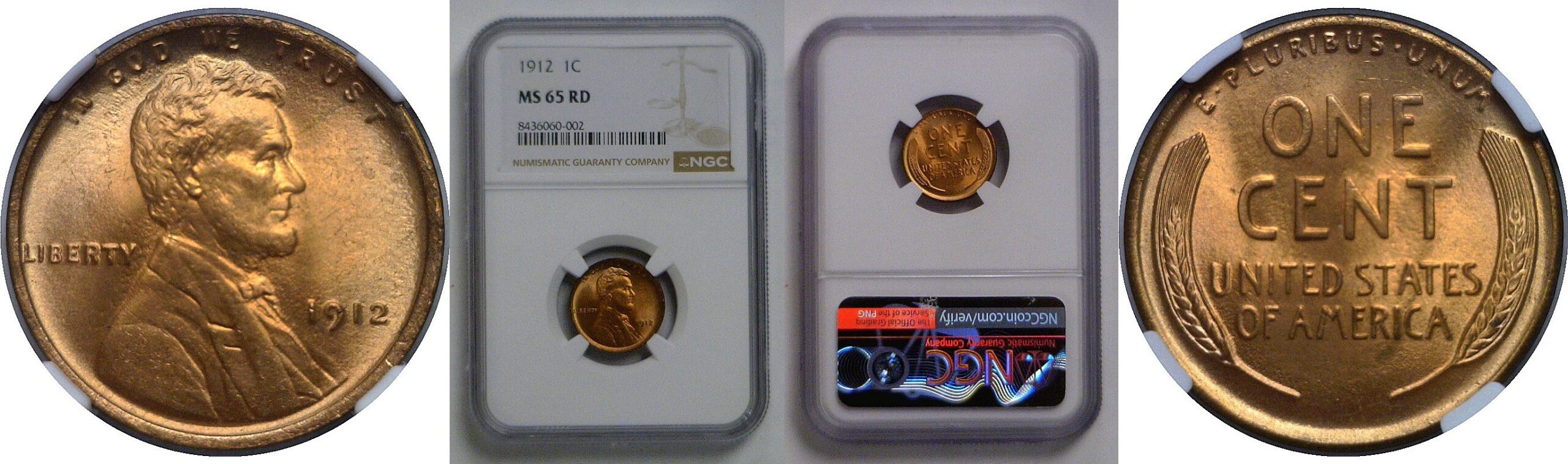 1912 Lincoln Cent   NGC MS-65 RD