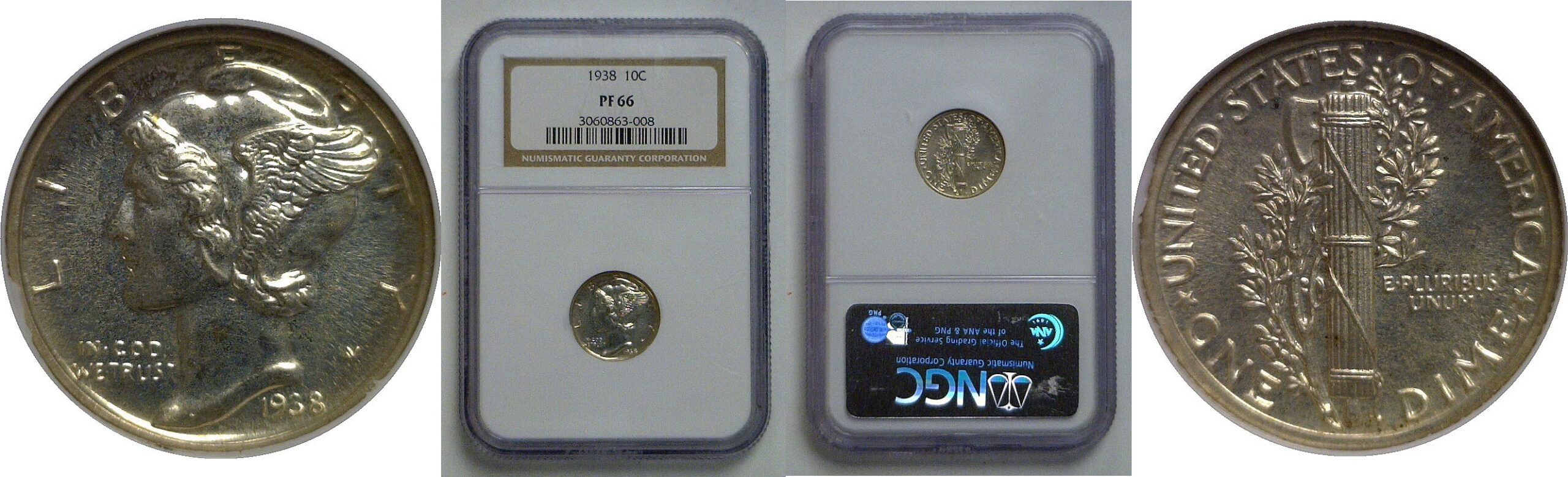 1938 Mercury Dime   NGC PF-66