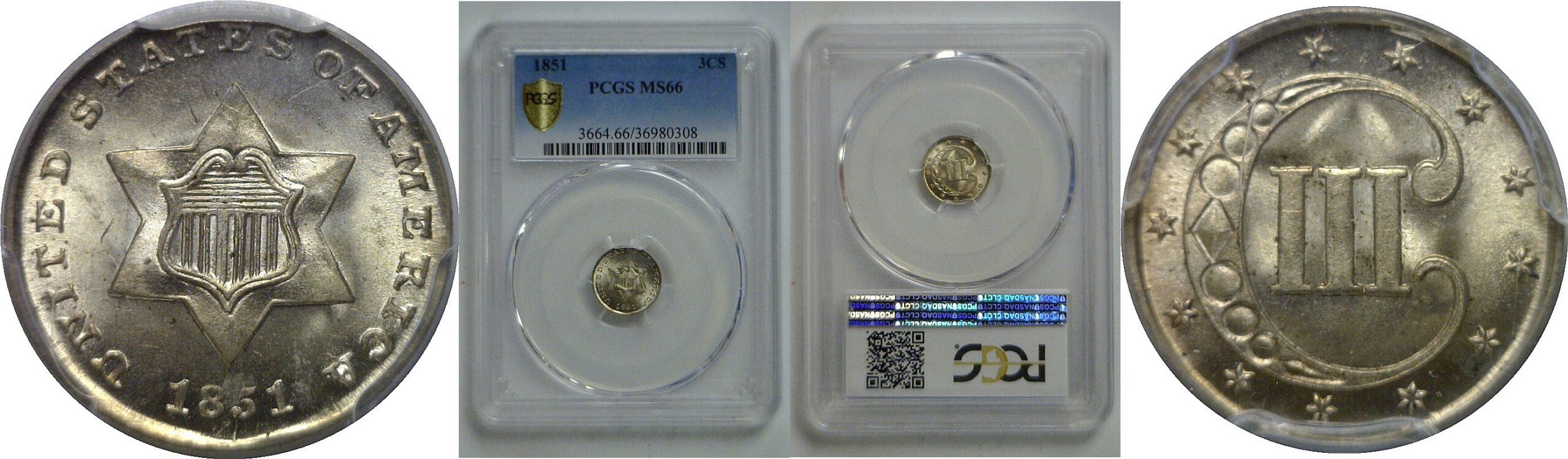 1851 Silver Three Cent   PCGS MS-66