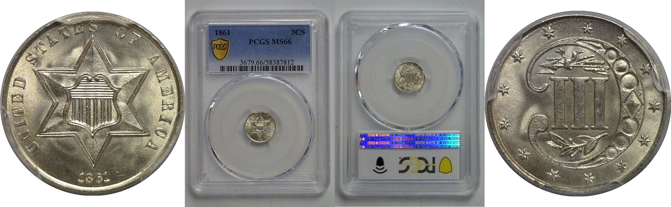 1861 Silver Three Cent   PCGS MS-66