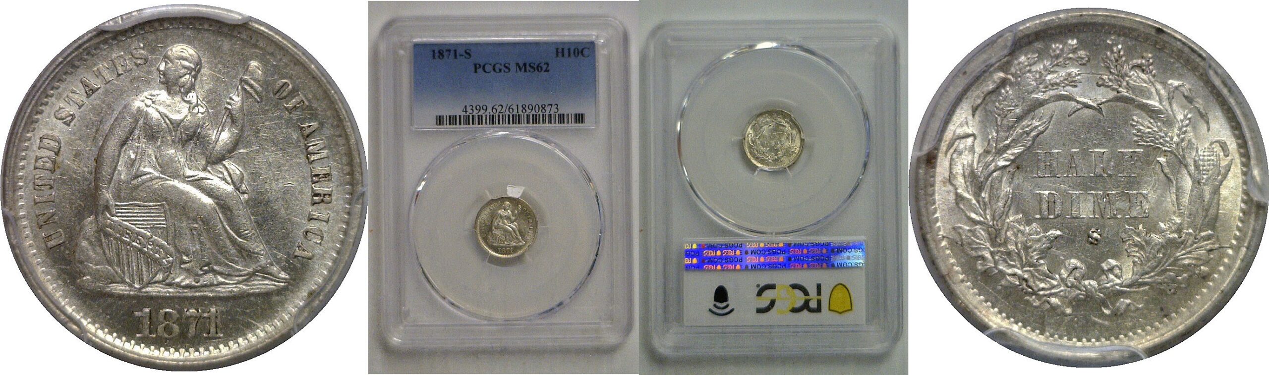 1871-S  Seated Liberty Half Dime   PCGS MS-62
