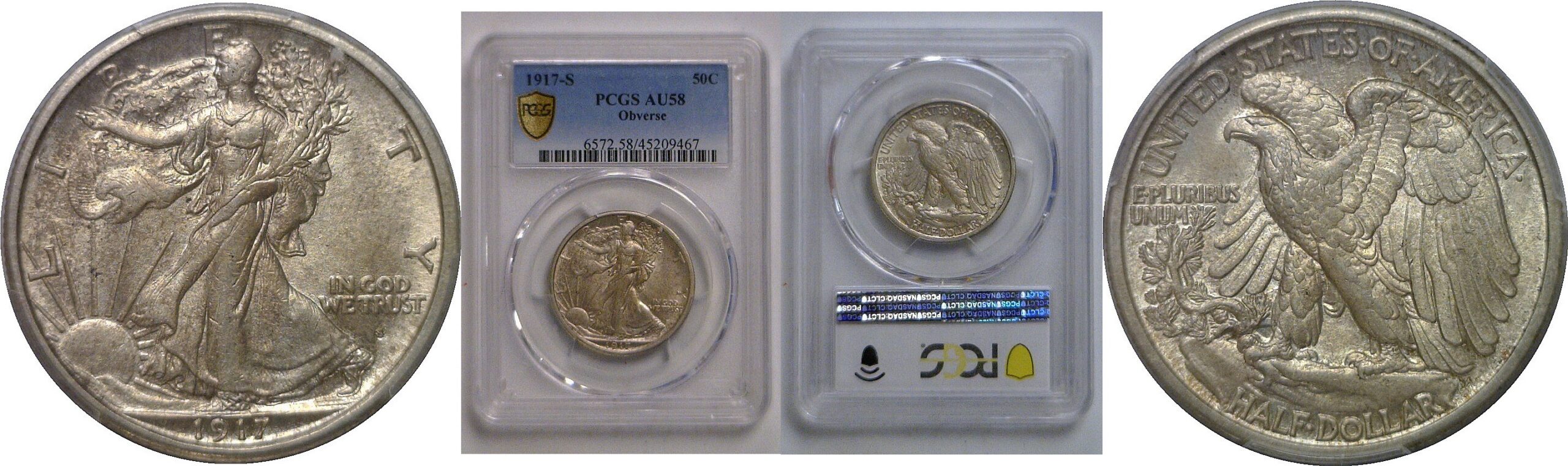1917-S Obverse   Walking Liberty Half Dollar   PCGS AU-58