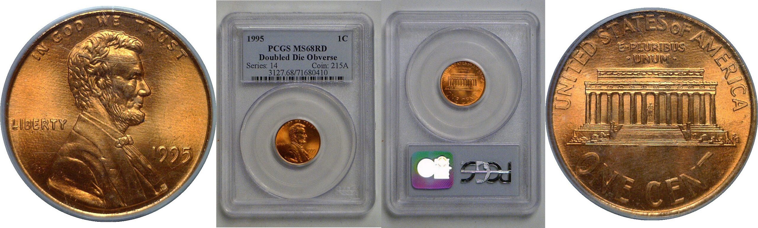 1995 Doubled Die Obverse   Lincoln Cent   PCGS MS-68 RD