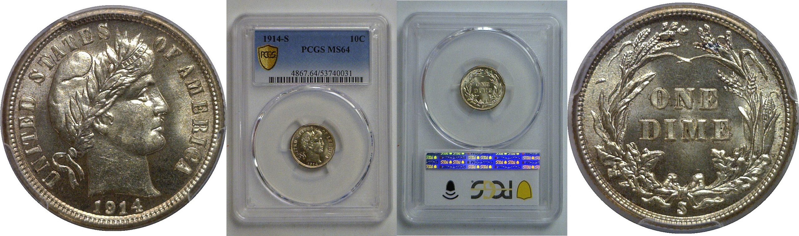 1914-S Barber Dime   PCGS MS-64