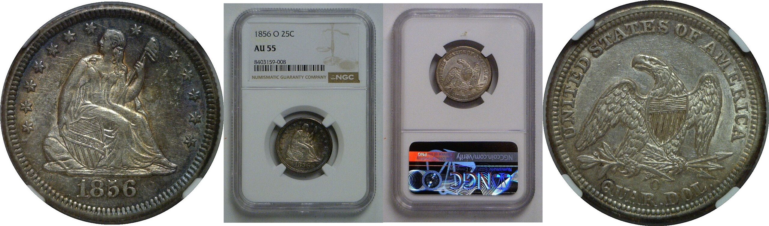 1856-O Seated Liberty Quarter   NGC AU-55