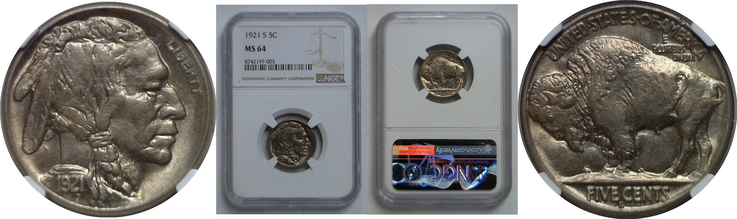 1921-S Buffalo Nickel   NGC MS-64