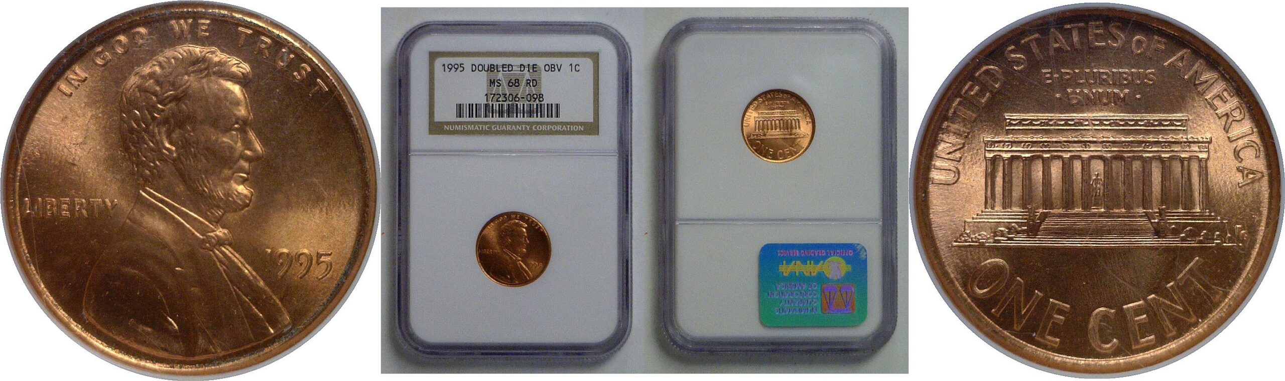 1995 Doubled Die Obverse   Lincoln Cent   NGC MS-68 RD