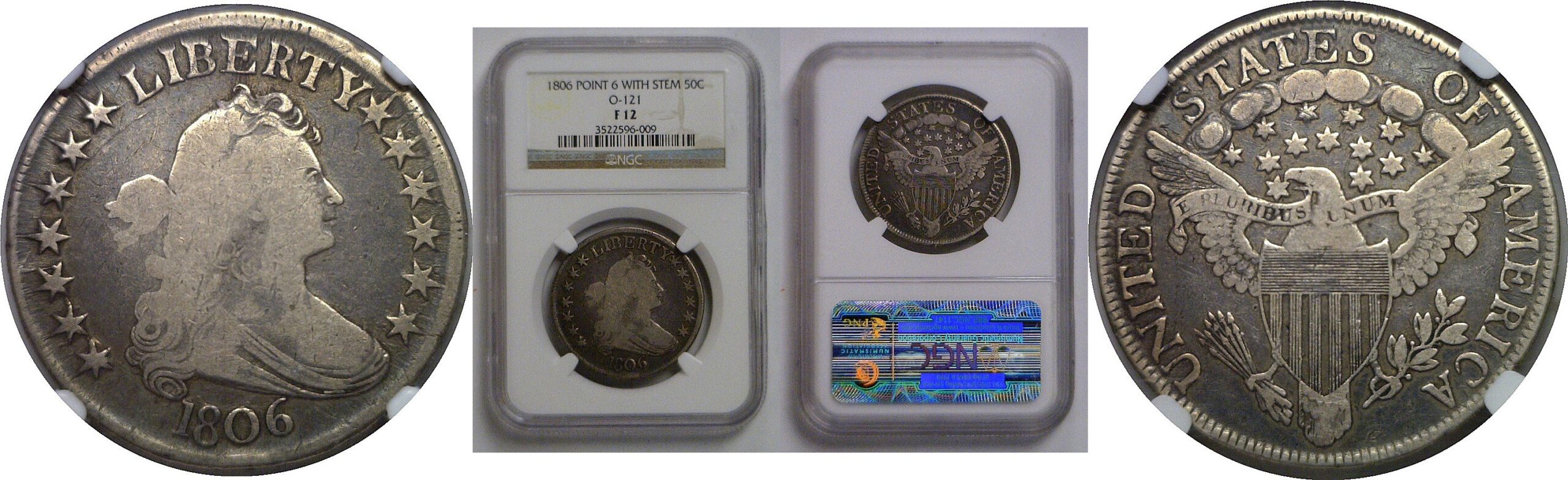 1806 Pointed 6 with Stems   Bust Half Dollar   NGC F-12