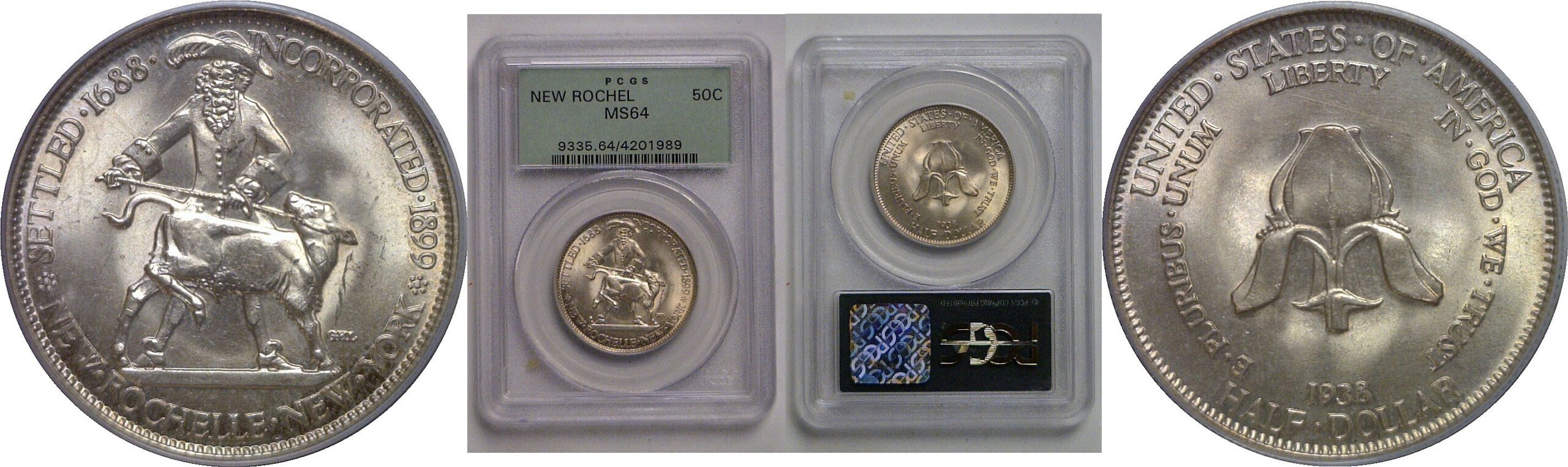 1938 New Rochelle Commemorative Half Dollar   PCGS MS-64