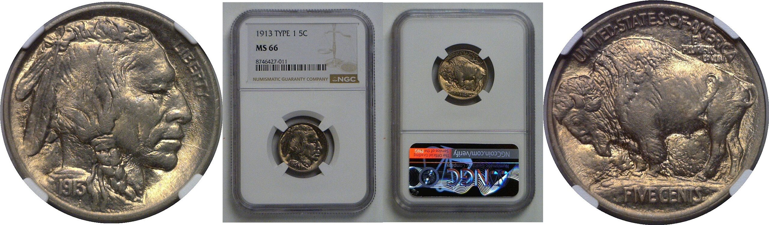 1913 T-1  Buffalo Nickel   NGC MS-66