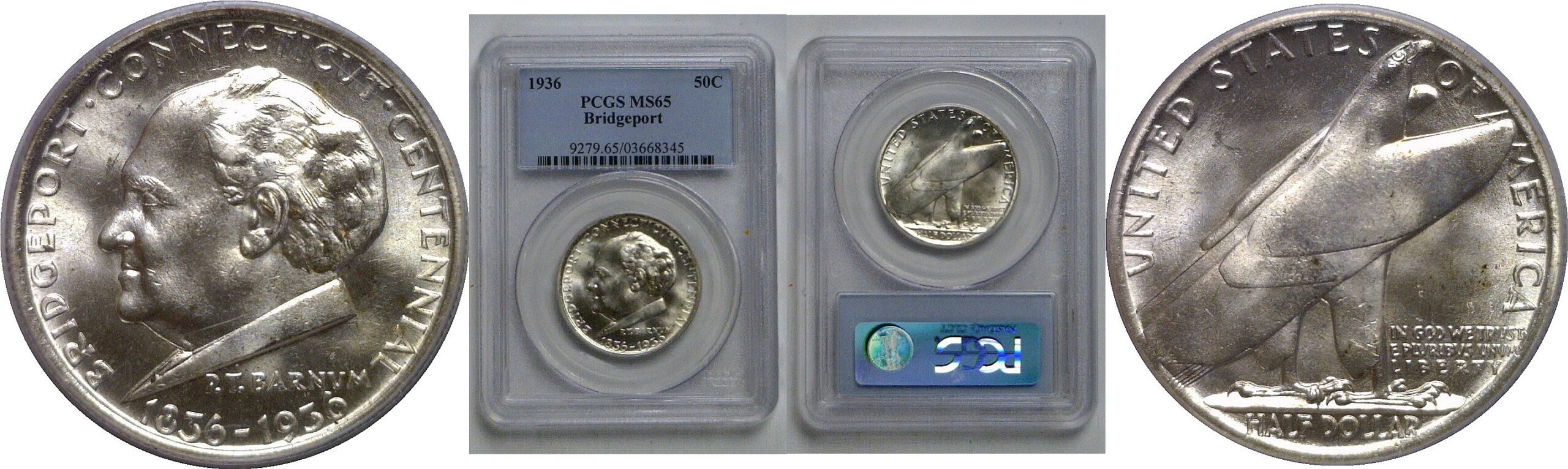 1936 Bridgeport Commemorative Half Dollar   PCGS MS-65