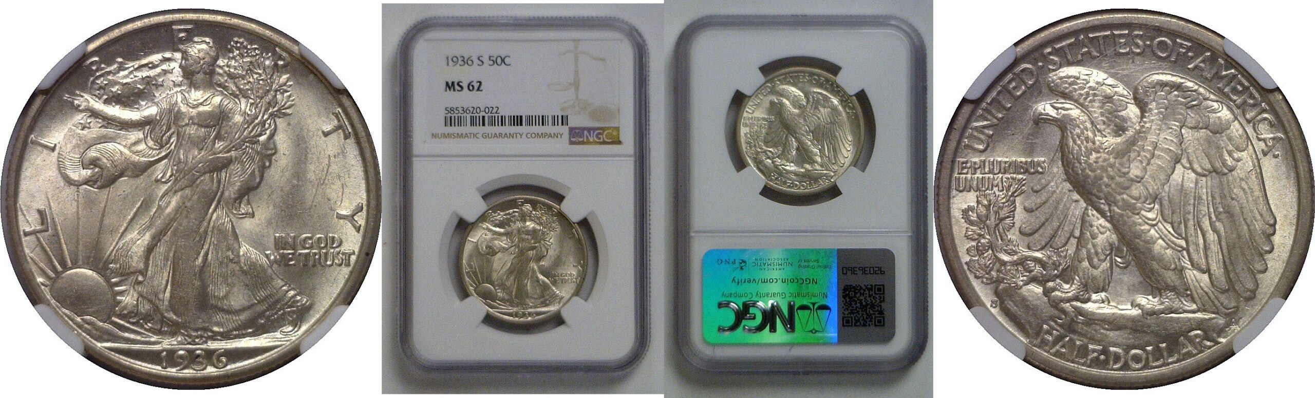 1936-S Walking Liberty Half Dollar   NGC MS-62