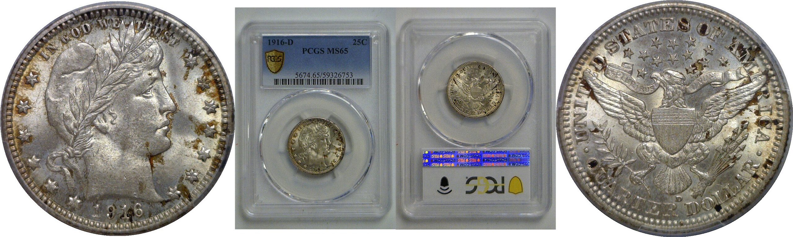 1916-D Barber Quarter   PCGS MS-65