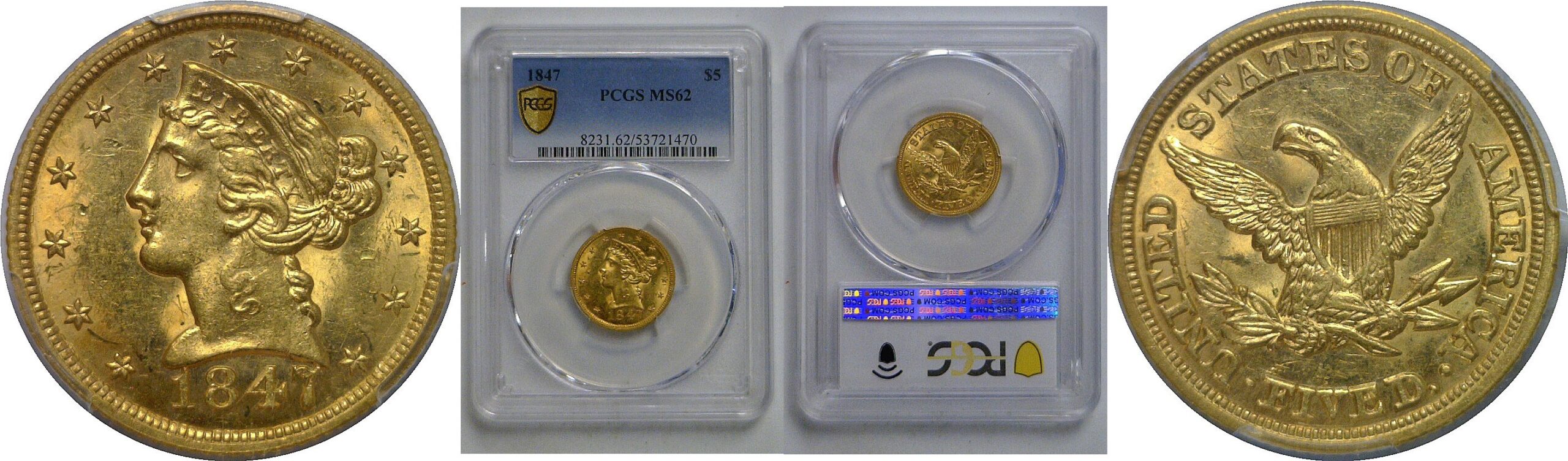 1847 $5 Liberty   PCGS MS-62