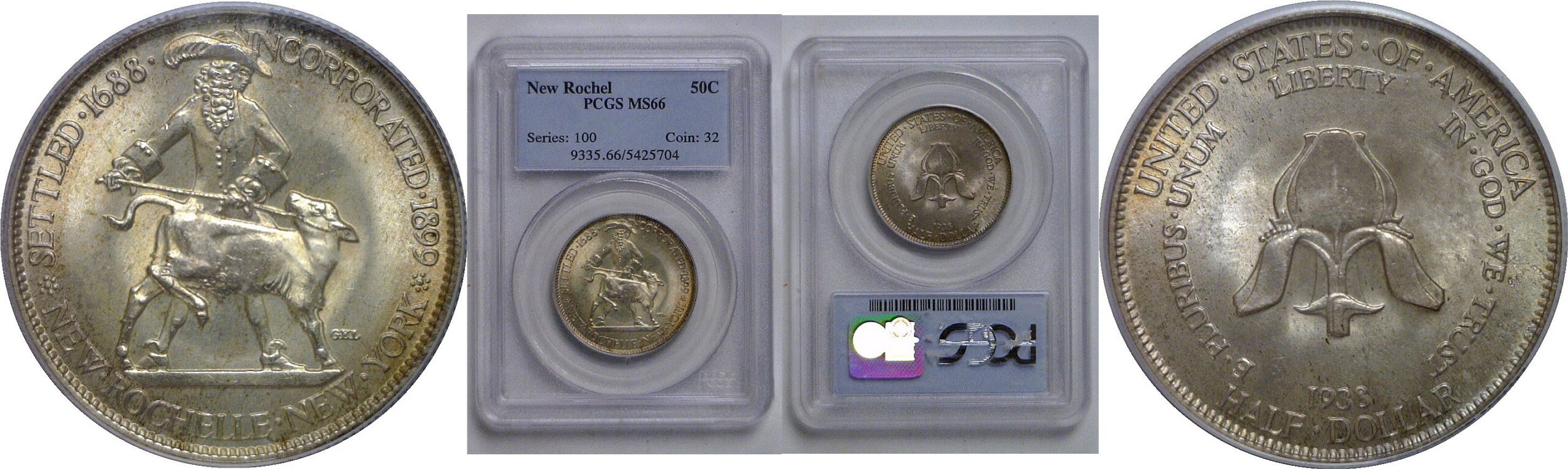 1938 New Rochelle Commemorative Half Dollar   PCGS MS-66