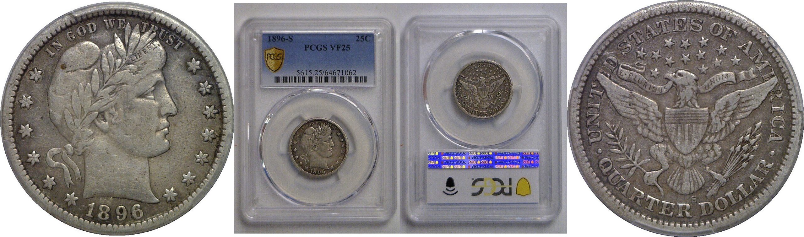 1896-S Barber Quarter   PCGS VF-25