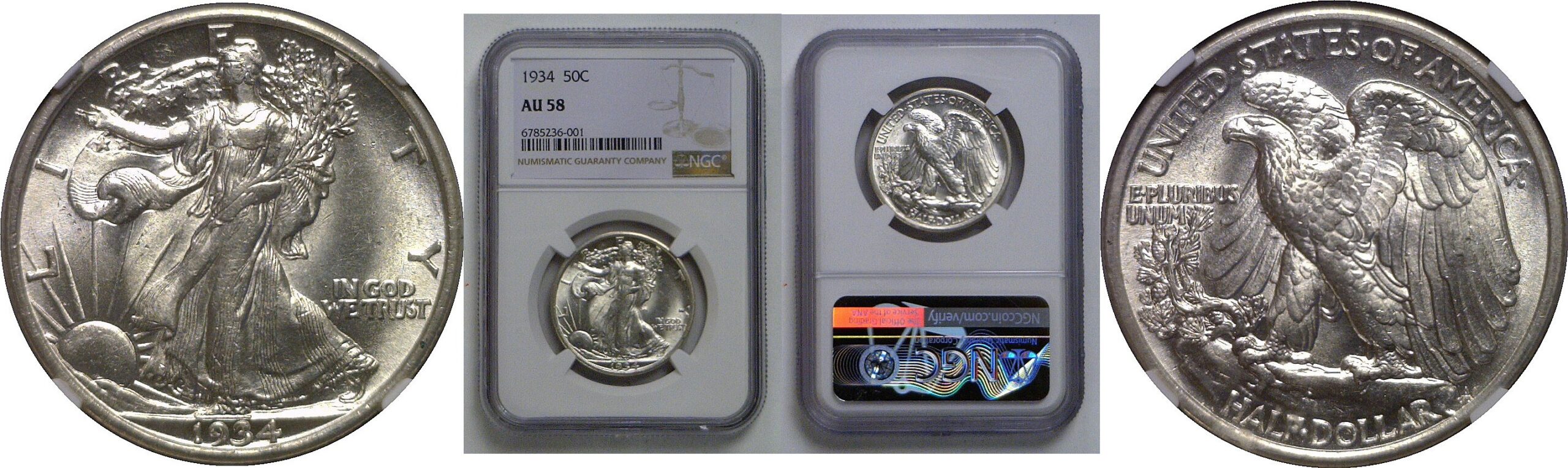 1934 Walking Liberty Half Dollar   NGC AU-58