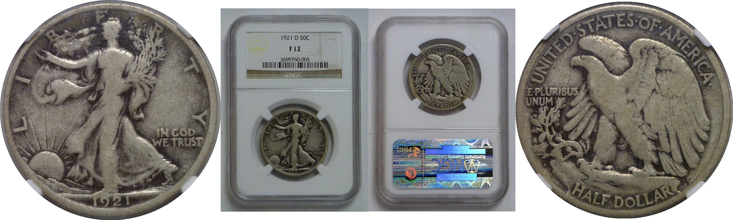 1921-D Walking Liberty Half Dollar   NGC F-12